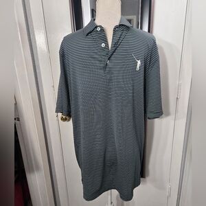NLU No Laying Up Performance Polo Shirt Striped Dark Green And White Sz L